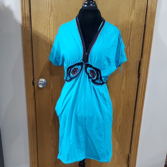 Vivienne Tam Blue Midi Dress with Black Accents - Picture 1 of 8